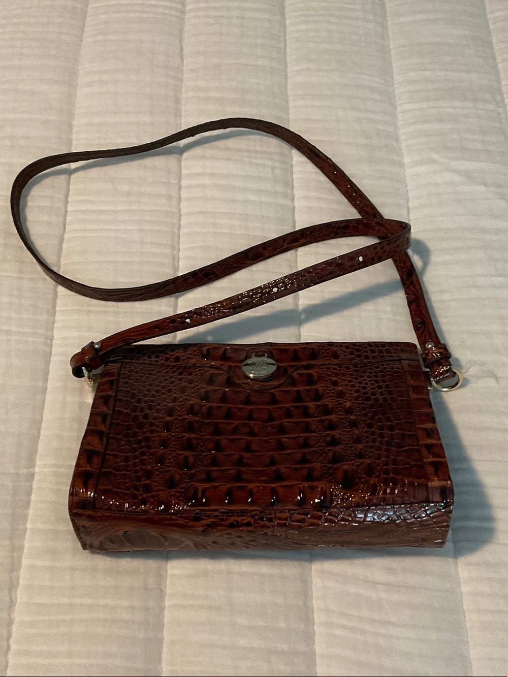 Brahmin Brown Croc-Embossed Leather Crossbody with Silver Hardware
